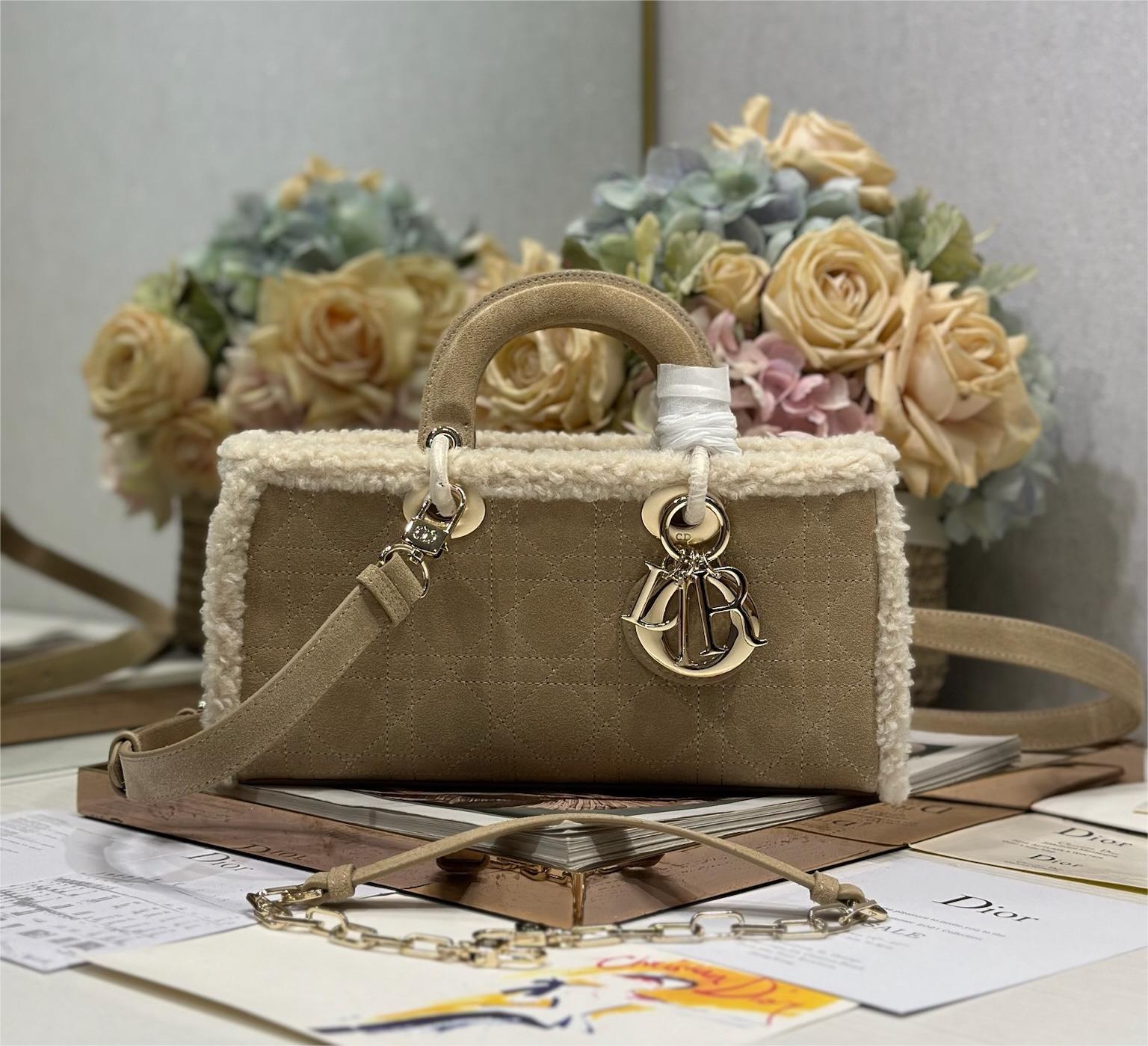 Christian Dior Lady Dior series derivative classic beige brown leather velvet accessories handbag Christian Dior Lady Dior series derivative classic beige brown leather velvet accessories handbag