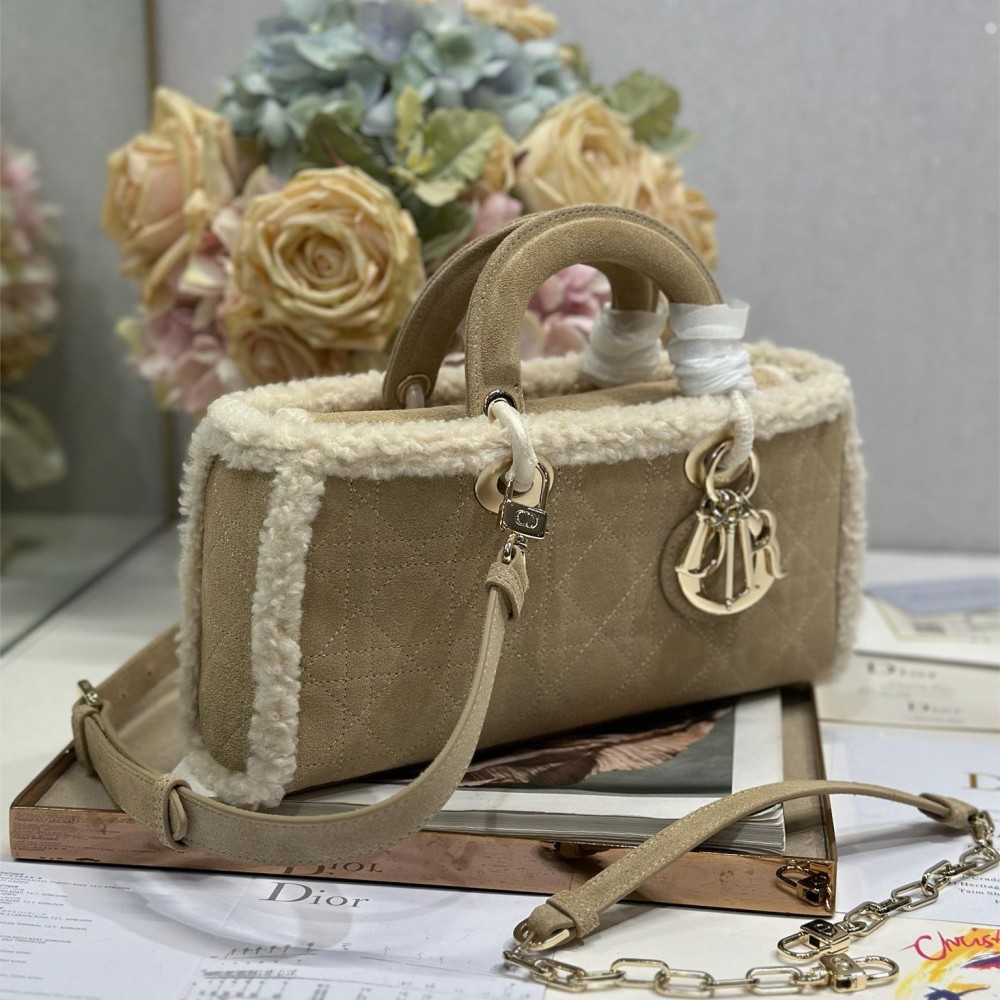 Christian Dior Lady Dior series derivative classic beige brown leather velvet accessories handbag Christian Dior Lady Dior series derivative classic beige brown leather velvet accessories handbag