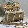 Christian Dior Lady Dior series derivative classic beige brown leather velvet accessories handbag Christian Dior Lady Dior series derivative classic beige brown leather velvet accessories handbag