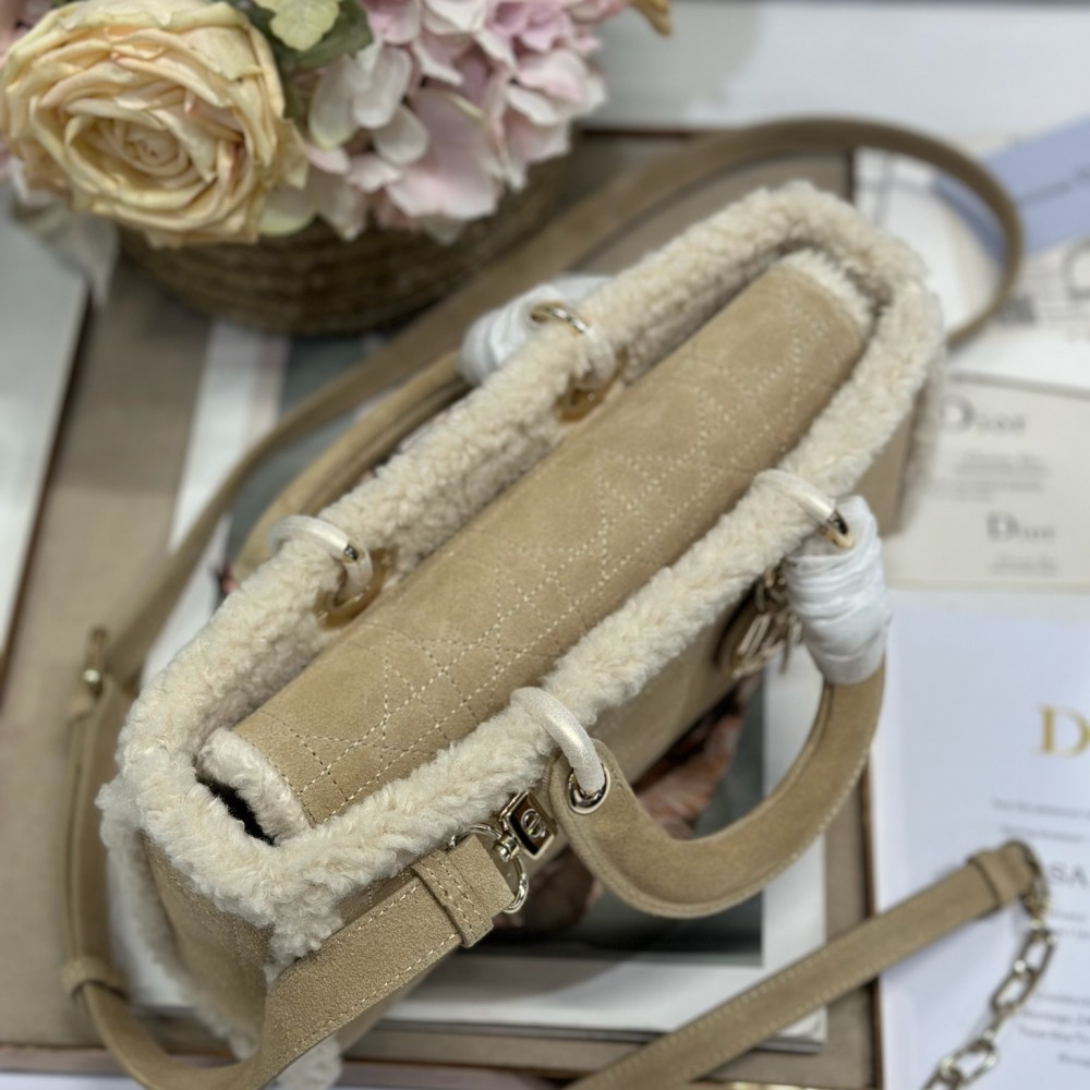 Christian Dior Lady Dior series derivative classic beige brown leather velvet accessories handbag Christian Dior Lady Dior series derivative classic beige brown leather velvet accessories handbag