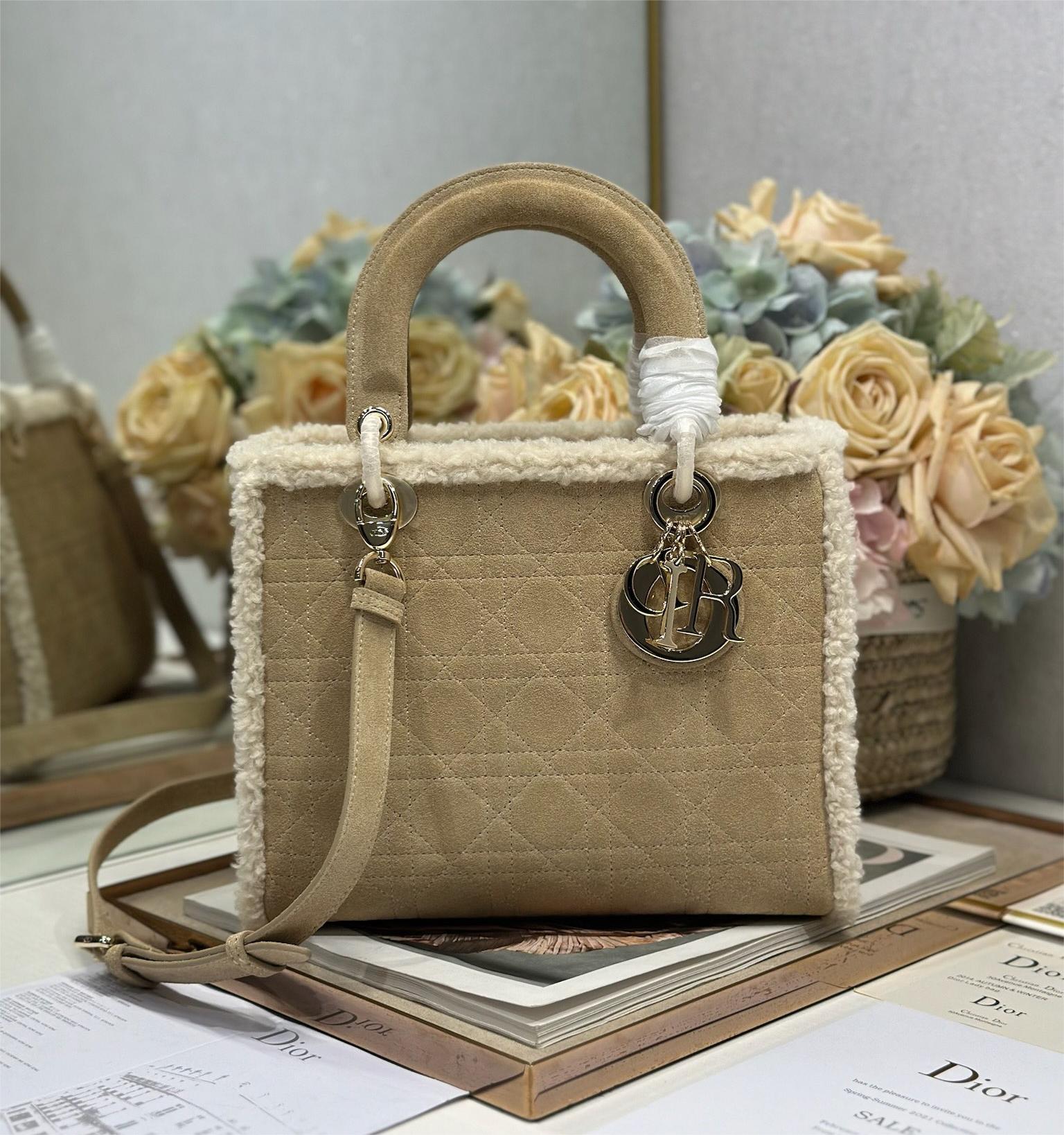 Christian Dior Lady Dior Derivative Medium Classic Beige Brown Leather Suede Accessories Handbag Christian Dior Lady Dior Derivative Medium Classic Beige Brown Leather Suede Accessories Handbag