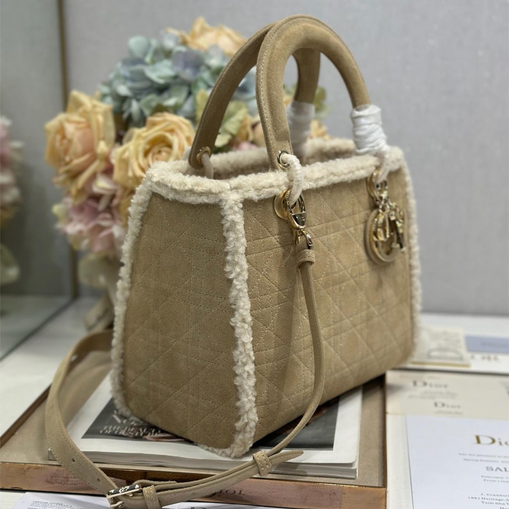 Christian Dior Lady Dior Derivative Medium Classic Beige Brown Leather Suede Accessories Handbag Christian Dior Lady Dior Derivative Medium Classic Beige Brown Leather Suede Accessories Handbag
