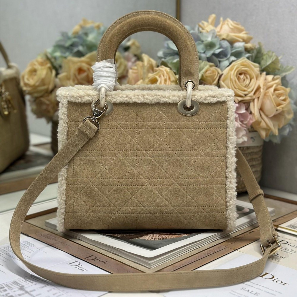 Christian Dior Lady Dior Derivative Medium Classic Beige Brown Leather Suede Accessories Handbag Christian Dior Lady Dior Derivative Medium Classic Beige Brown Leather Suede Accessories Handbag