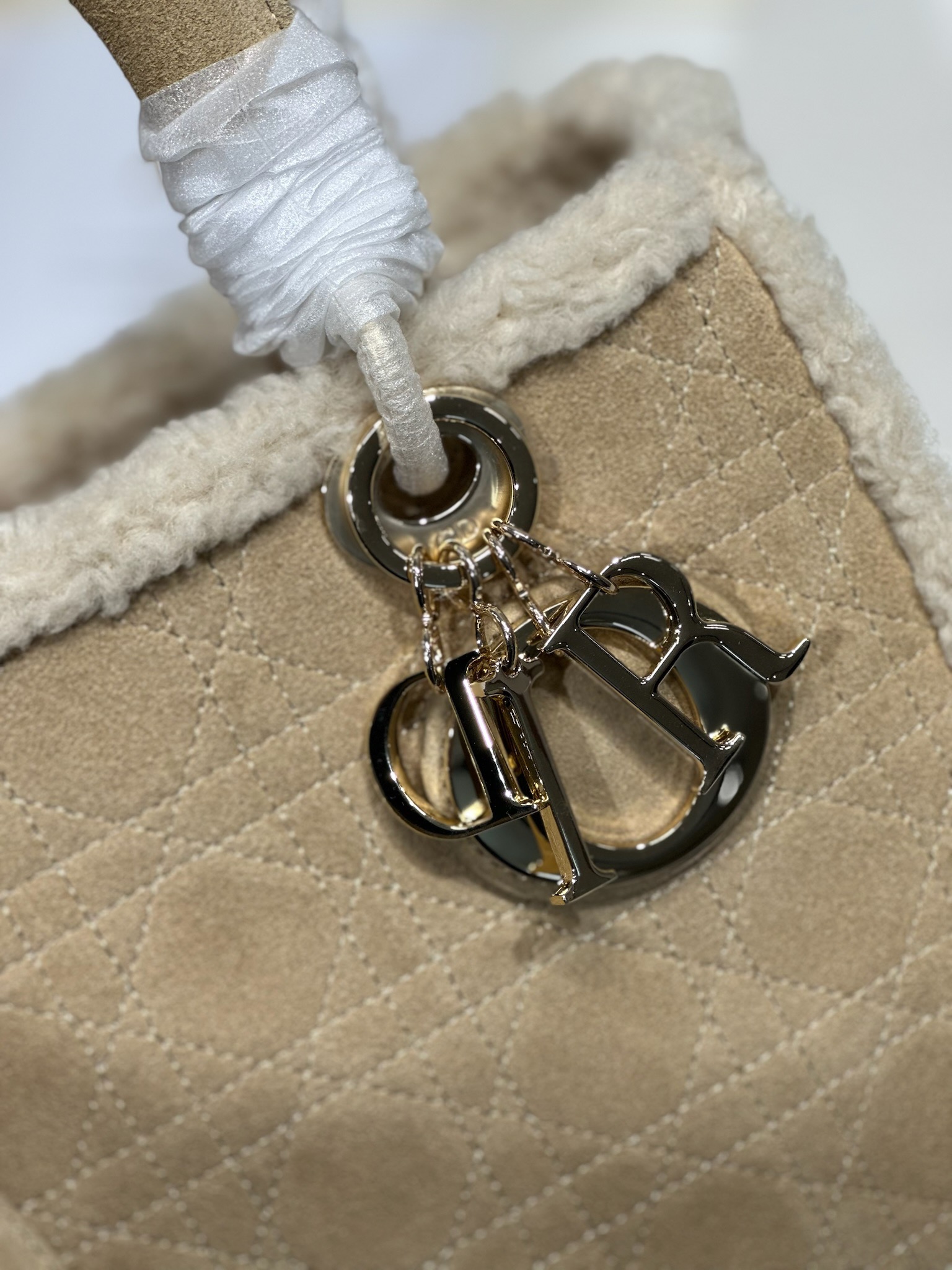 Christian Dior Lady Dior Derivative Medium Classic Beige Brown Leather Suede Accessories Handbag Christian Dior Lady Dior Derivative Medium Classic Beige Brown Leather Suede Accessories Handbag