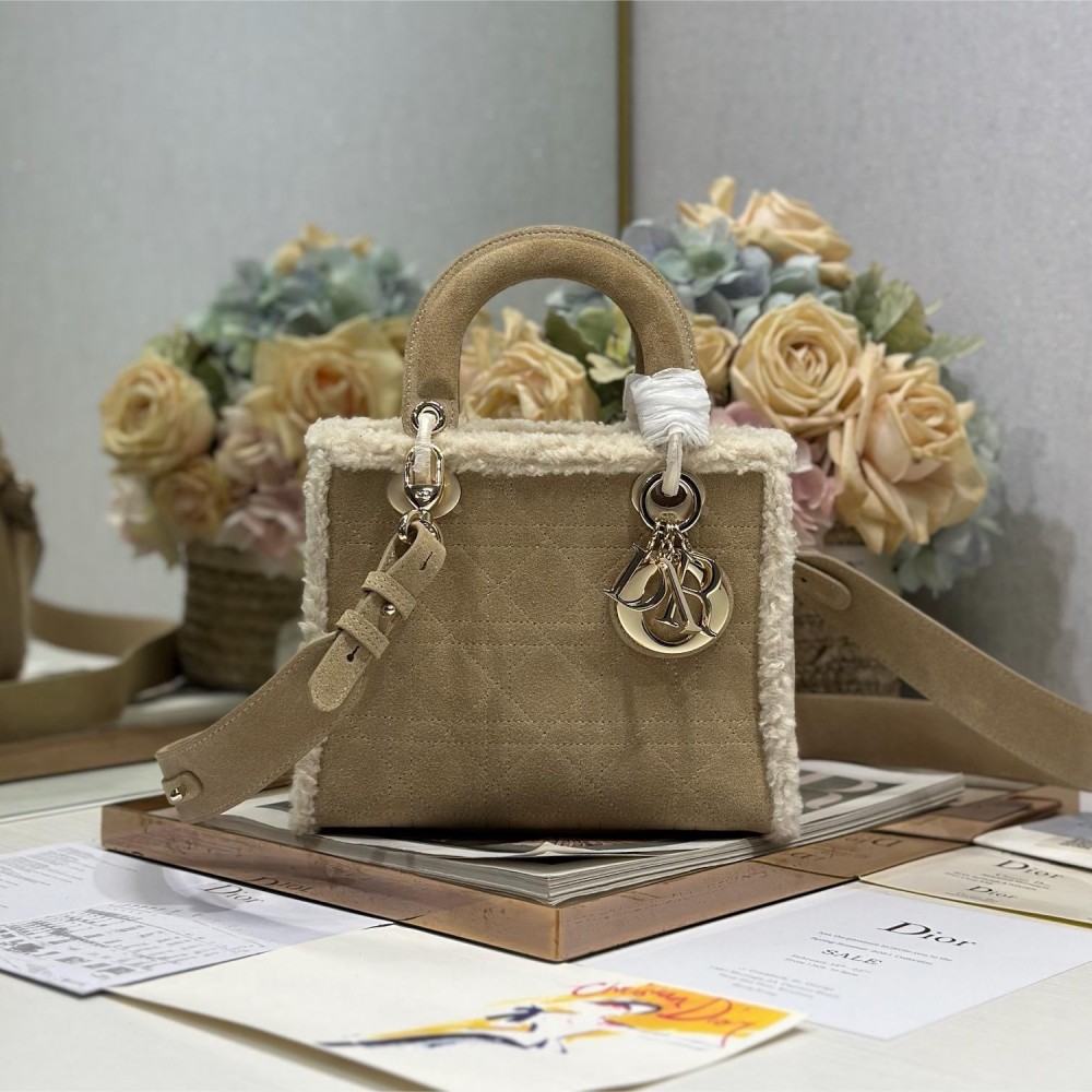Christian Dior Lady Dior Small Classic Beige Brown Leather Velvet Accessory Handbag Christian Dior Lady Dior Small Classic Beige Brown Leather Velvet Accessory Handbag