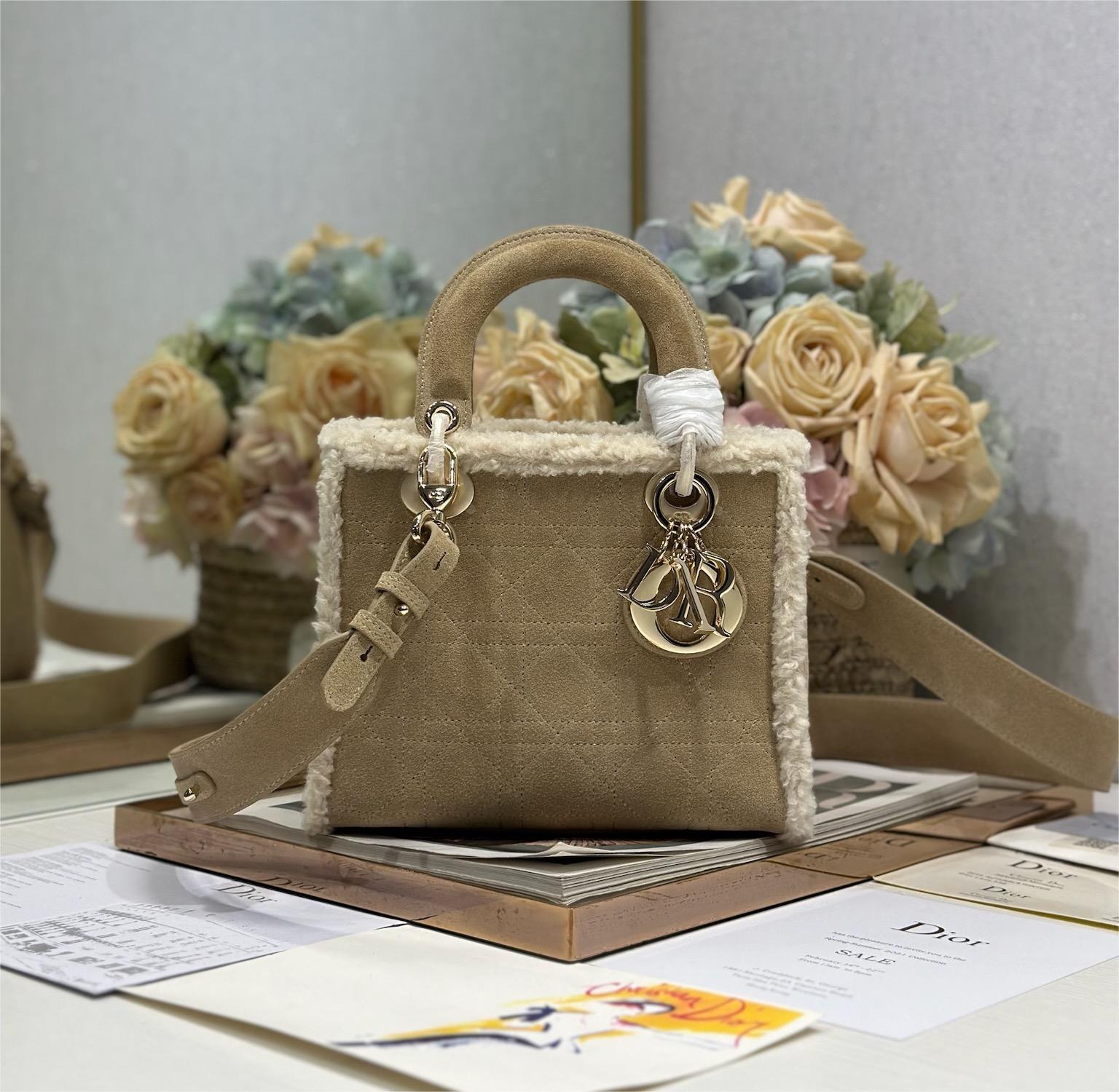 Christian Dior Lady Dior Small Classic Beige Brown Leather Velvet Accessory Handbag Christian Dior Lady Dior Small Classic Beige Brown Leather Velvet Accessory Handbag