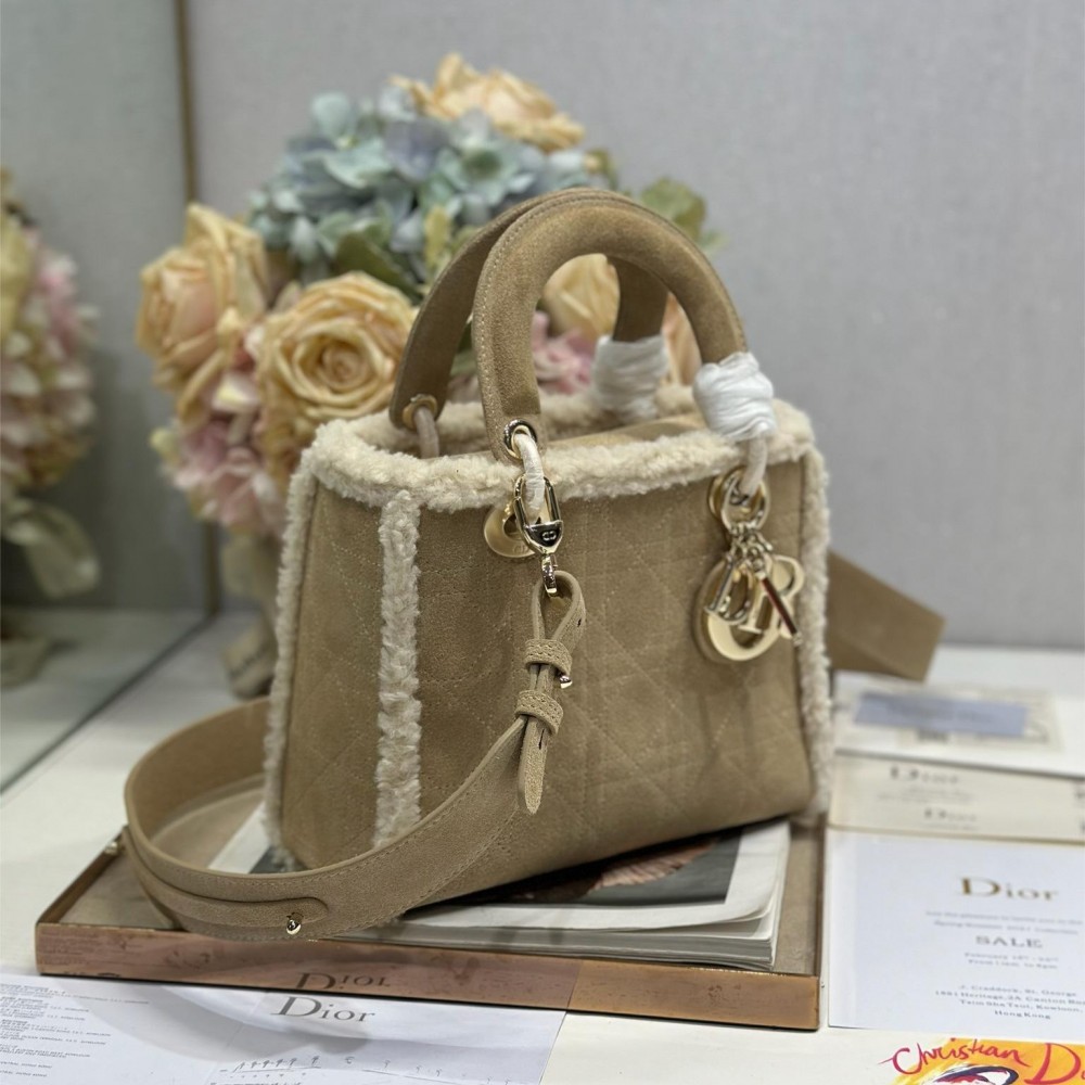 Christian Dior Lady Dior Small Classic Beige Brown Leather Velvet Accessory Handbag Christian Dior Lady Dior Small Classic Beige Brown Leather Velvet Accessory Handbag