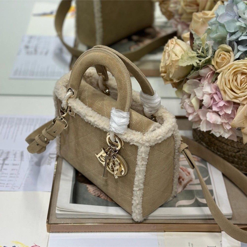 Christian Dior Lady Dior Small Classic Beige Brown Leather Velvet Accessory Handbag Christian Dior Lady Dior Small Classic Beige Brown Leather Velvet Accessory Handbag