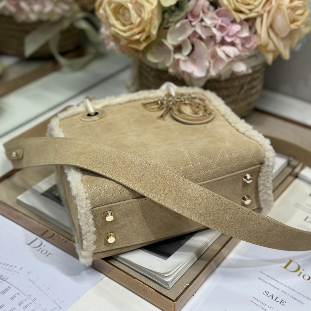 Christian Dior Lady Dior Small Classic Beige Brown Leather Velvet Accessory Handbag Christian Dior Lady Dior Small Classic Beige Brown Leather Velvet Accessory Handbag