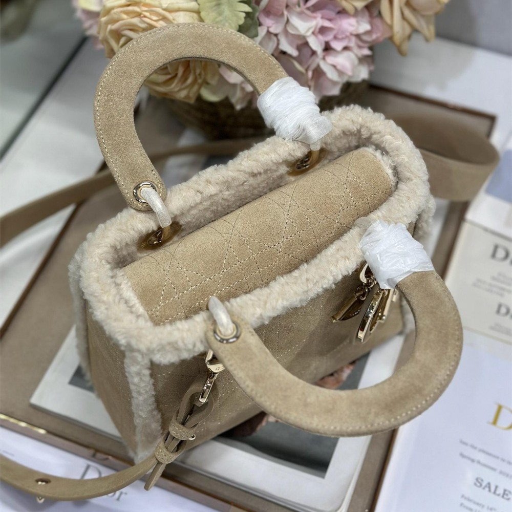 Christian Dior Lady Dior Small Classic Beige Brown Leather Velvet Accessory Handbag Christian Dior Lady Dior Small Classic Beige Brown Leather Velvet Accessory Handbag