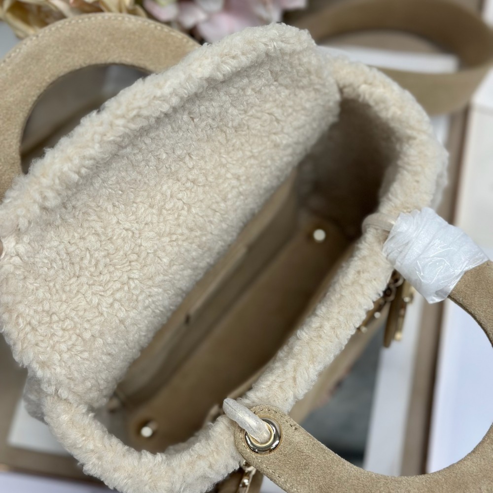 Christian Dior Lady Dior Small Classic Beige Brown Leather Velvet Accessory Handbag Christian Dior Lady Dior Small Classic Beige Brown Leather Velvet Accessory Handbag