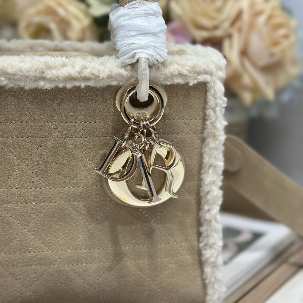 Christian Dior Lady Dior Small Classic Beige Brown Leather Velvet Accessory Handbag Christian Dior Lady Dior Small Classic Beige Brown Leather Velvet Accessory Handbag