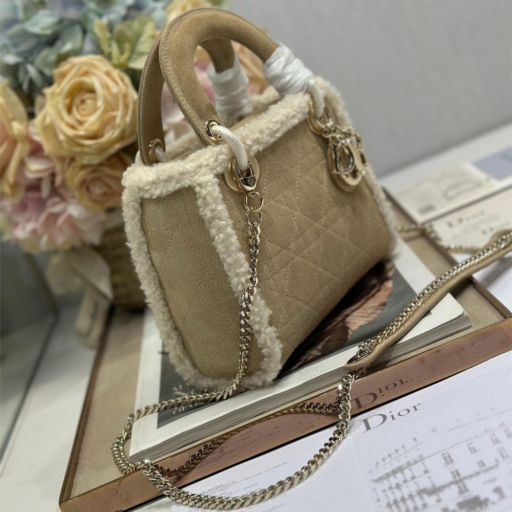 Christian Dior Lady Dior derivative mini classic beige brown leather velvet accessory handbag Christian Dior Lady Dior derivative mini classic beige brown leather velvet accessory handbag
