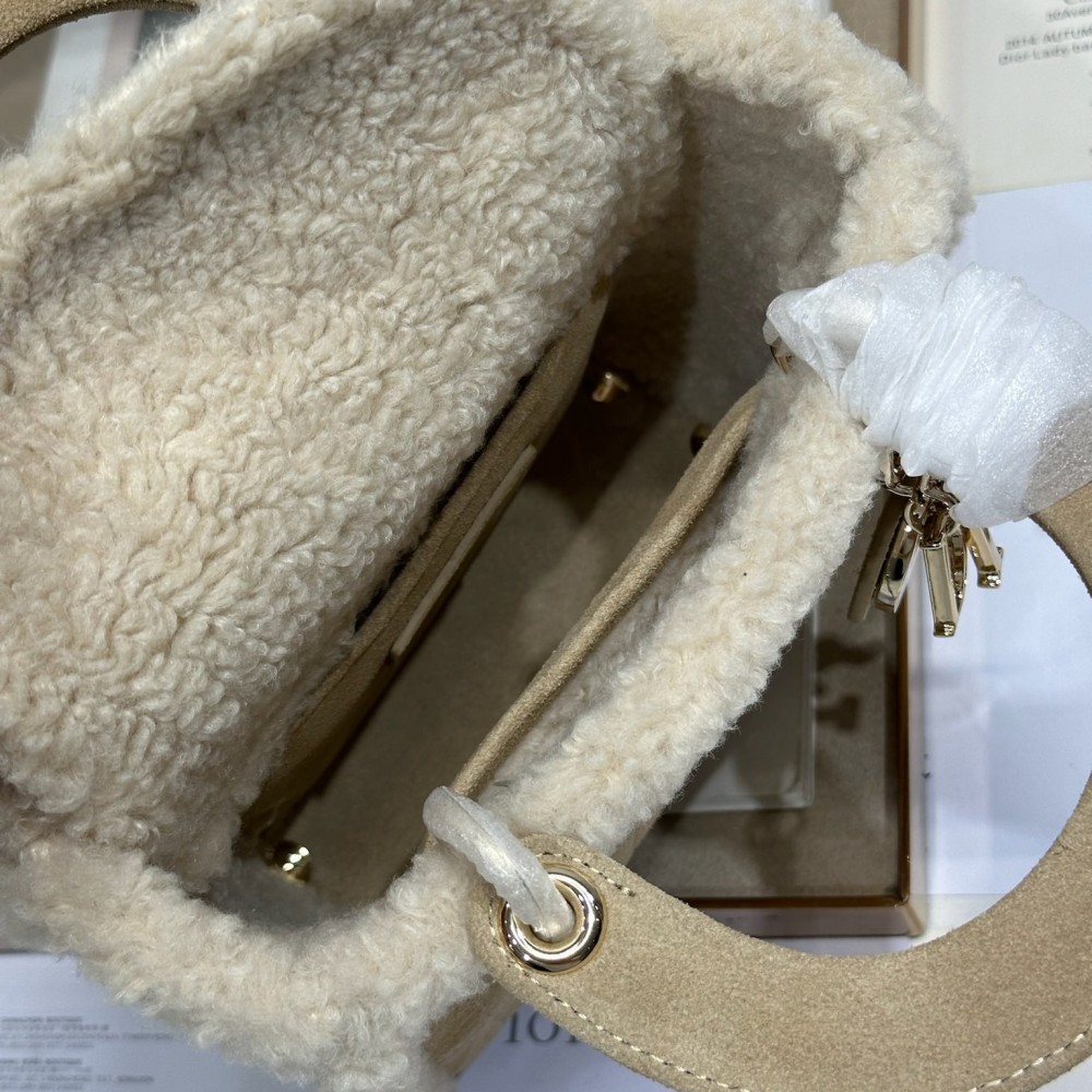 Christian Dior Lady Dior derivative mini classic beige brown leather velvet accessory handbag Christian Dior Lady Dior derivative mini classic beige brown leather velvet accessory handbag