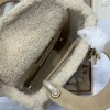 Christian Dior Lady Dior derivative mini classic beige brown leather velvet accessory handbag Christian Dior Lady Dior derivative mini classic beige brown leather velvet accessory handbag