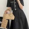 Christian Dior LADY DIOR classic rattan stitching brown leather handbag Christian Dior LADY DIOR classic rattan stitching brown leather handbag