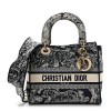 CHRISTIAN DIOR  Canvas Toile De Jouy Reverse Embroidered Medium Lady D-Lite Navy CHRISTIAN DIOR  Canvas Toile De Jouy Reverse Embroidered Medium Lady D-Lite Navy