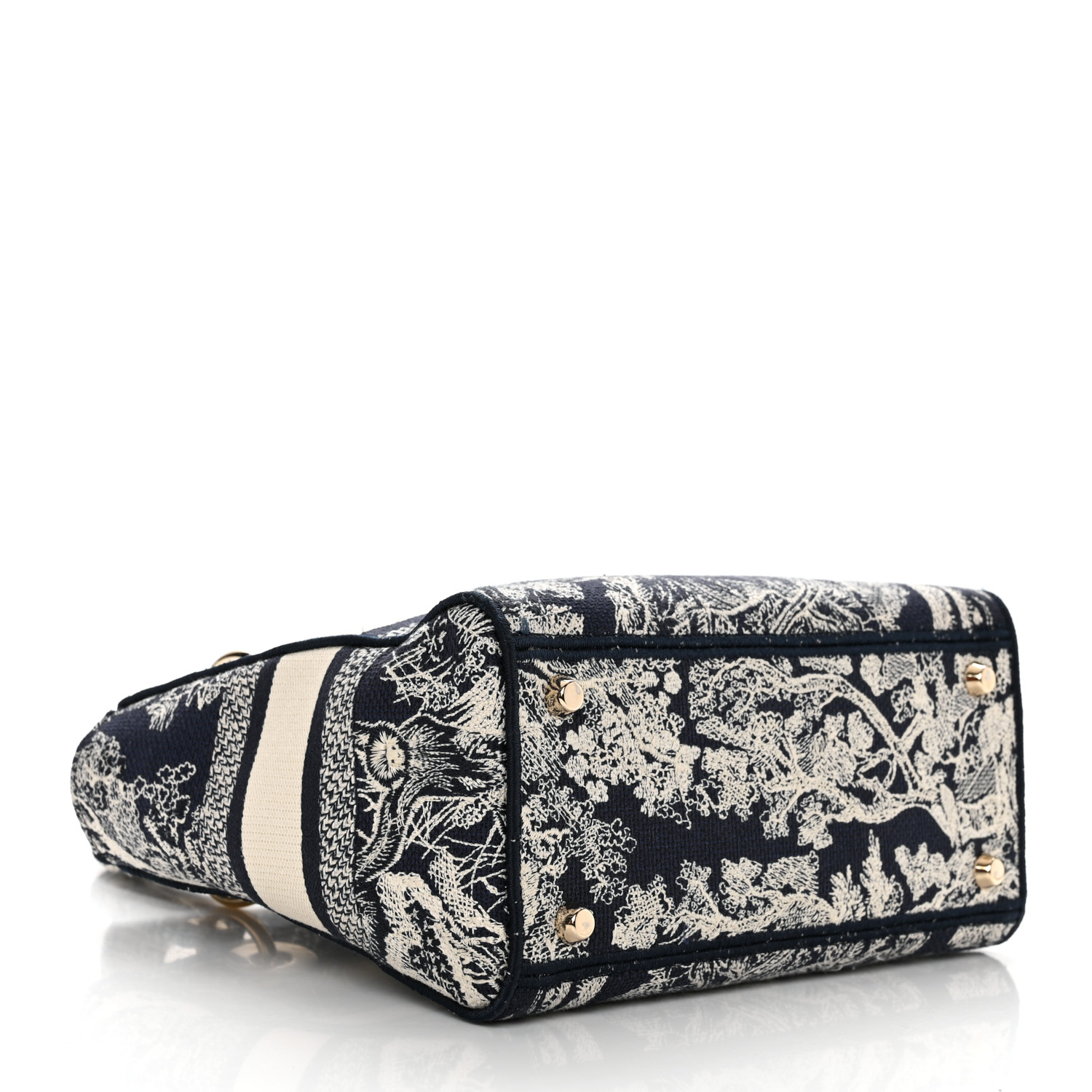 CHRISTIAN DIOR  Canvas Toile De Jouy Reverse Embroidered Medium Lady D-Lite Navy