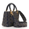 CHRISTIAN DIOR  Calfskin Cannage Studded Medium Supple Lady Dior Navy CHRISTIAN DIOR  Calfskin Cannage Studded Medium Supple Lady Dior Navy