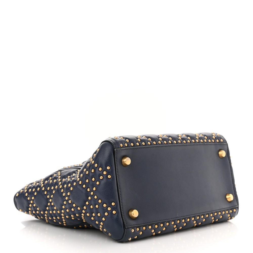 CHRISTIAN DIOR  Calfskin Cannage Studded Medium Supple Lady Dior Navy CHRISTIAN DIOR  Calfskin Cannage Studded Medium Supple Lady Dior Navy