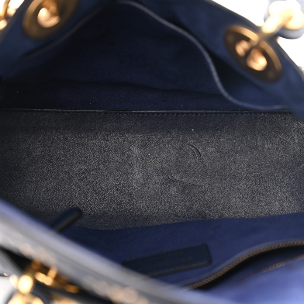 CHRISTIAN DIOR  Calfskin Cannage Studded Medium Supple Lady Dior Navy CHRISTIAN DIOR  Calfskin Cannage Studded Medium Supple Lady Dior Navy