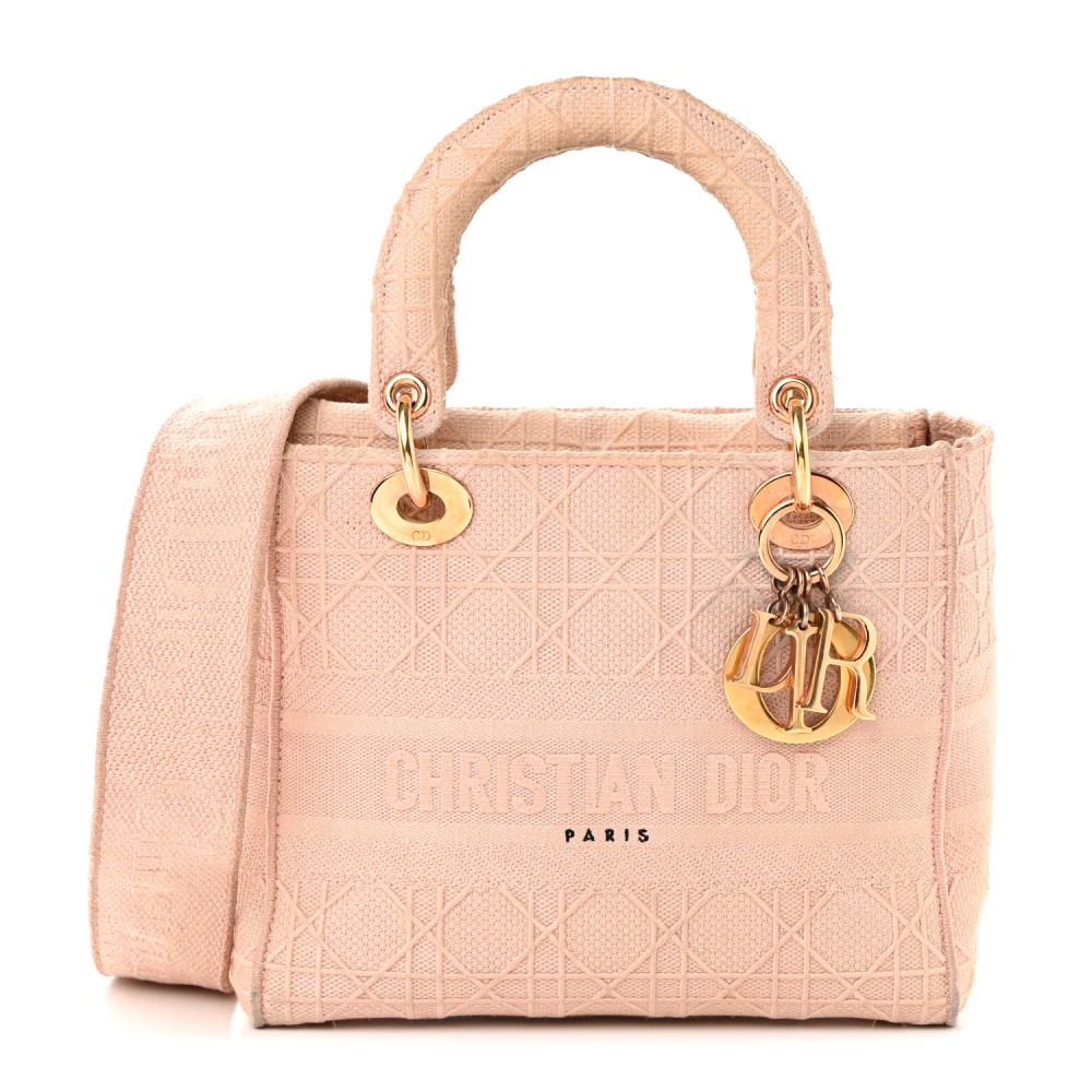 CHRISTIAN DIOR  Canvas Embroidered Cannage Medium Lady D-Lite Pink CHRISTIAN DIOR  Canvas Embroidered Cannage Medium Lady D-Lite Pink