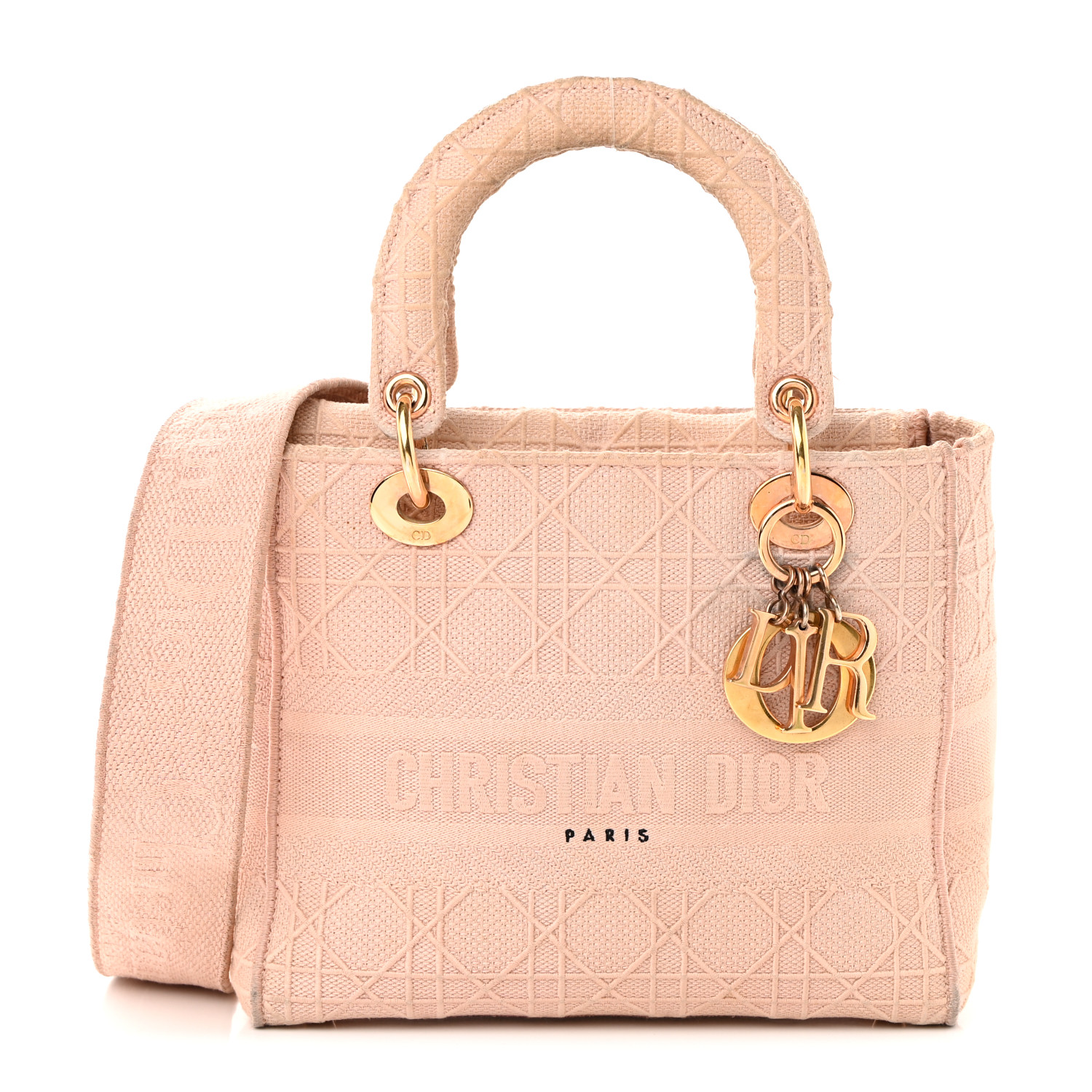 CHRISTIAN DIOR  Canvas Embroidered Cannage Medium Lady D-Lite Pink CHRISTIAN DIOR  Canvas Embroidered Cannage Medium Lady D-Lite Pink