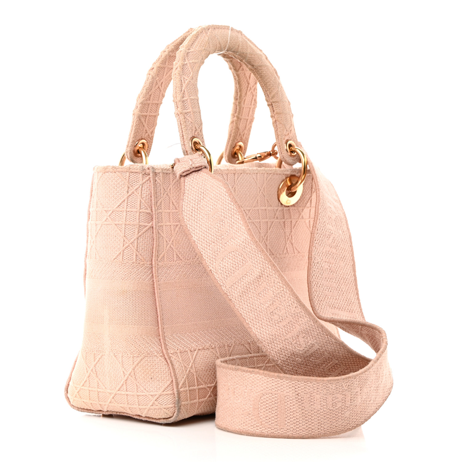 CHRISTIAN DIOR  Canvas Embroidered Cannage Medium Lady D-Lite Pink CHRISTIAN DIOR  Canvas Embroidered Cannage Medium Lady D-Lite Pink