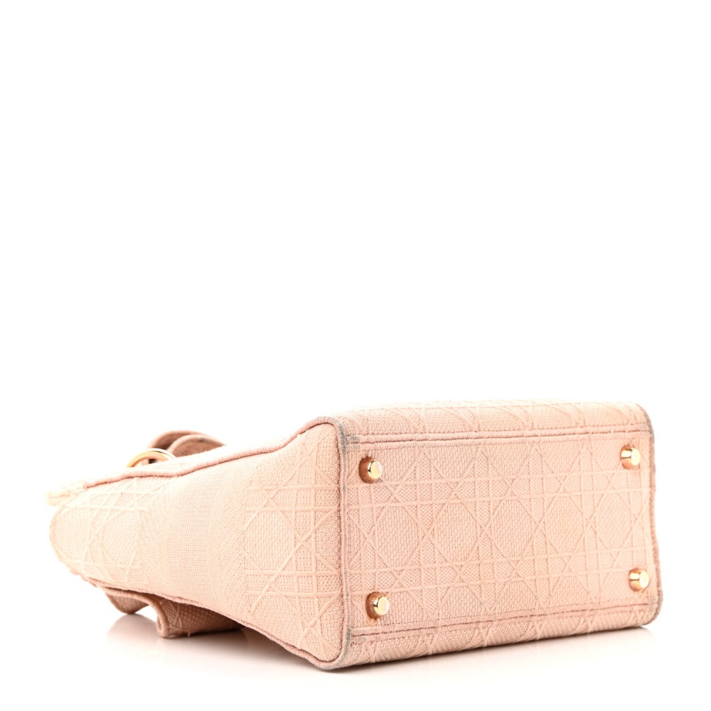 CHRISTIAN DIOR  Canvas Embroidered Cannage Medium Lady D-Lite Pink CHRISTIAN DIOR  Canvas Embroidered Cannage Medium Lady D-Lite Pink