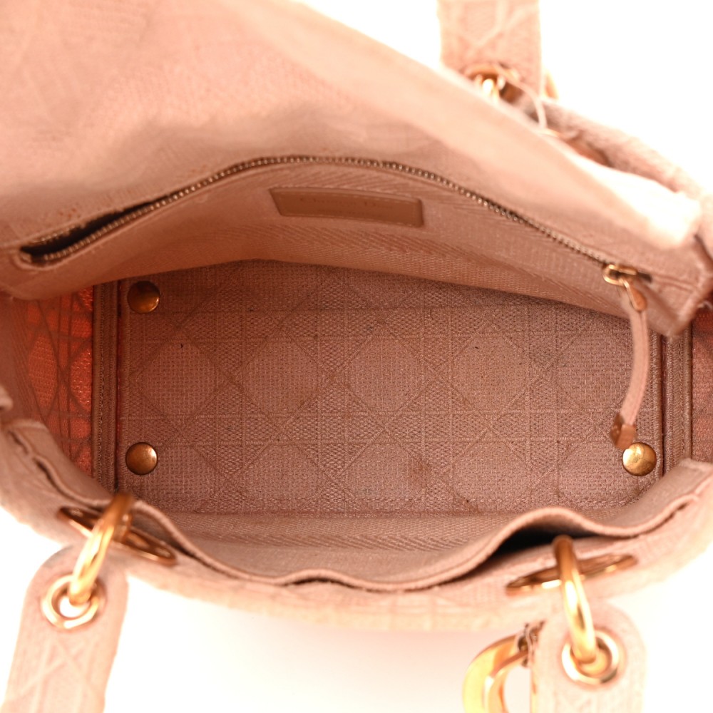CHRISTIAN DIOR  Canvas Embroidered Cannage Medium Lady D-Lite Pink CHRISTIAN DIOR  Canvas Embroidered Cannage Medium Lady D-Lite Pink