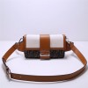 FENDI Fun Fur brown leather white canvas contrasting hardware simple luxury practical handbag FENDI Fun Fur brown leather white canvas contrasting hardware simple luxury practical handbag