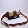 FENDI Fun Fur brown leather white canvas contrasting hardware simple luxury practical handbag FENDI Fun Fur brown leather white canvas contrasting hardware simple luxury practical handbag