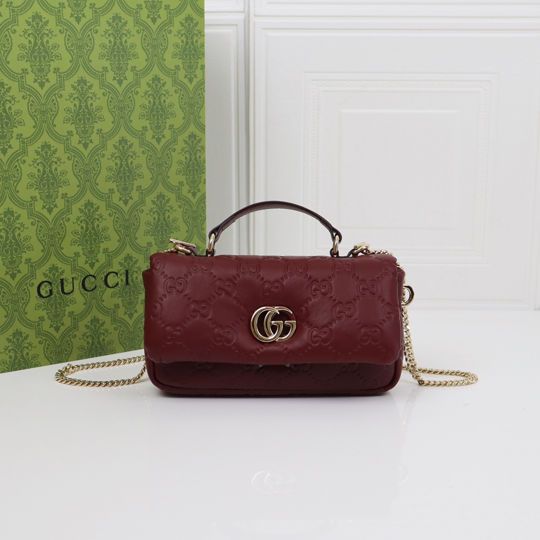 GUCCI Marmont crimson diamond pattern exquisite hardware shoulder strap mini bag GUCCI Marmont crimson diamond pattern exquisite hardware shoulder strap mini bag