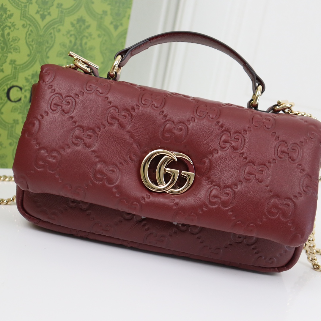GUCCI Marmont crimson diamond pattern exquisite hardware shoulder strap mini bag GUCCI Marmont crimson diamond pattern exquisite hardware shoulder strap mini bag