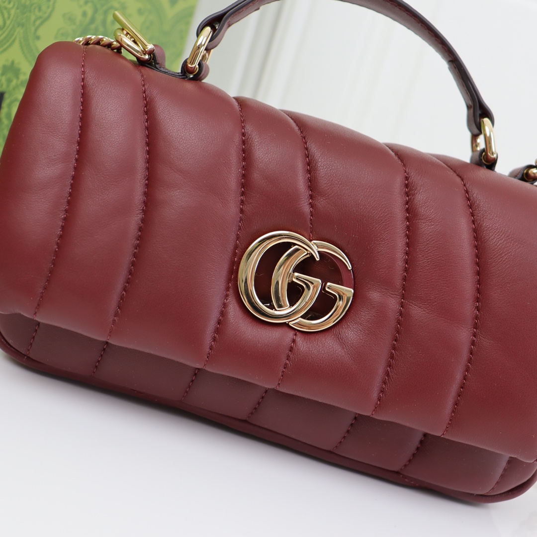 GUCCI Marmont crimson leather plaid exquisite hardware shoulder strap mini bag GUCCI Marmont crimson leather plaid exquisite hardware shoulder strap mini bag