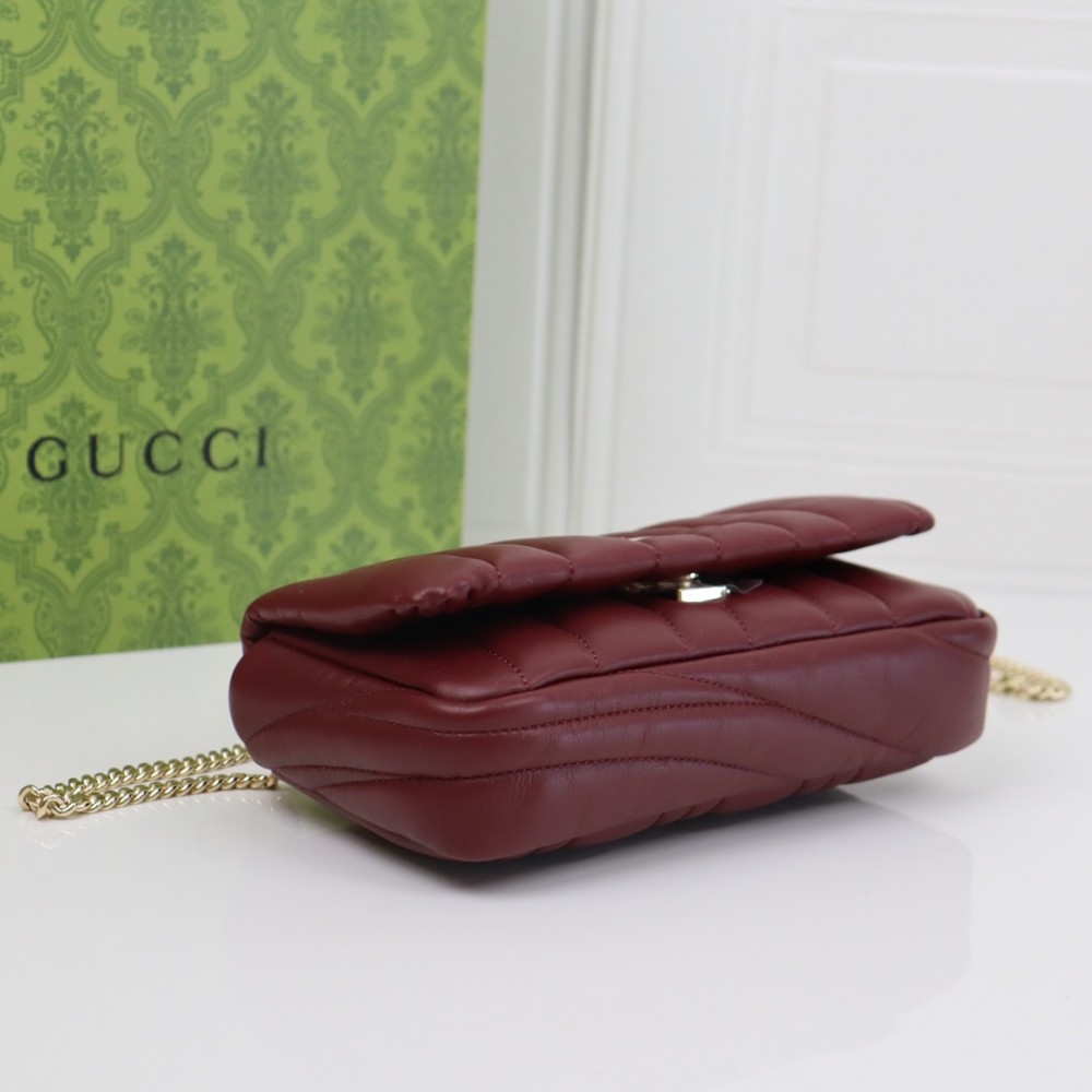 GUCCI Marmont crimson leather plaid exquisite hardware shoulder strap mini bag GUCCI Marmont crimson leather plaid exquisite hardware shoulder strap mini bag