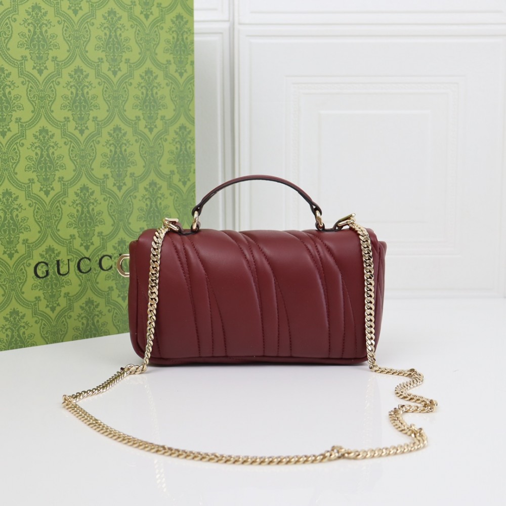 GUCCI Marmont crimson leather plaid exquisite hardware shoulder strap mini bag GUCCI Marmont crimson leather plaid exquisite hardware shoulder strap mini bag