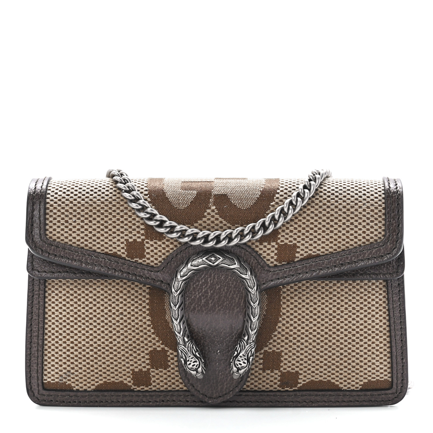 Gucci  Monogram Jumbo GG Textured Dollar Calfskin Super Mini Dionysus Shoulder Bag Camel Ebony New Acero Gucci  Monogram Jumbo GG Textured Dollar Calfskin Super Mini Dionysus Shoulder Bag Camel Ebony New Acero