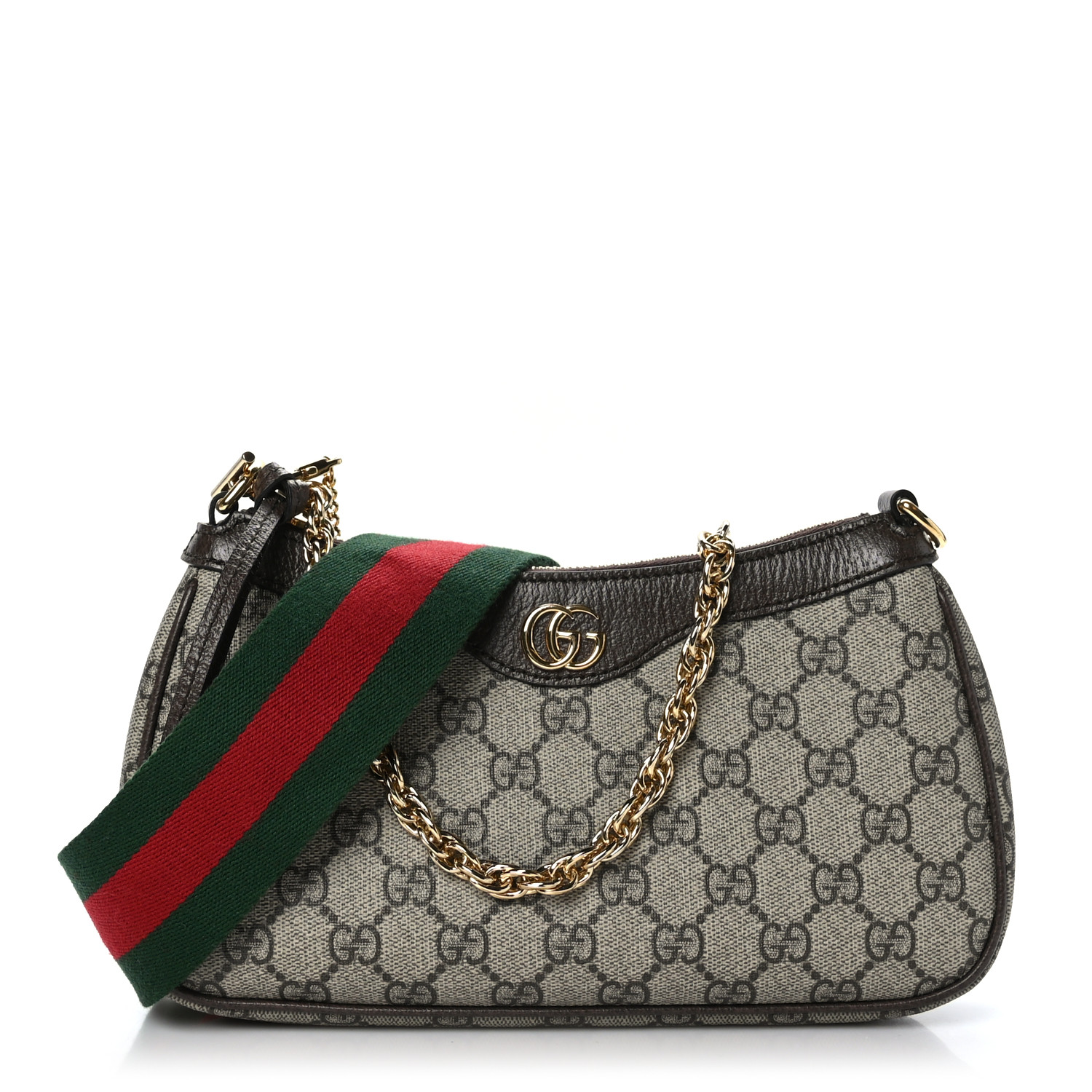 GUCCI GG Supreme Monogram Textured Dollar Calfskin Web Small Ophidia GG Handbag Beige Ebony New Acero