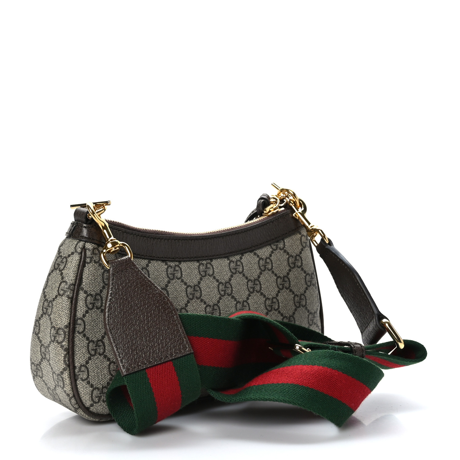 GUCCI GG Supreme Monogram Textured Dollar Calfskin Web Small Ophidia GG Handbag Beige Ebony New Acero