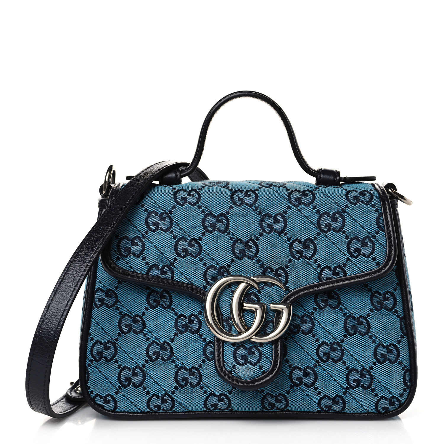 GUCCI Denim Matelasse Pearl Studded Small GG Marmont Shoulder Bag Blue GUCCI Denim Matelasse Pearl Studded Small GG Marmont Shoulder Bag Blue