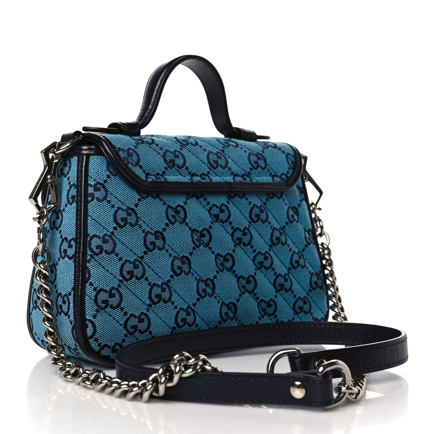 GUCCI Denim Matelasse Pearl Studded Small GG Marmont Shoulder Bag Blue GUCCI Denim Matelasse Pearl Studded Small GG Marmont Shoulder Bag Blue