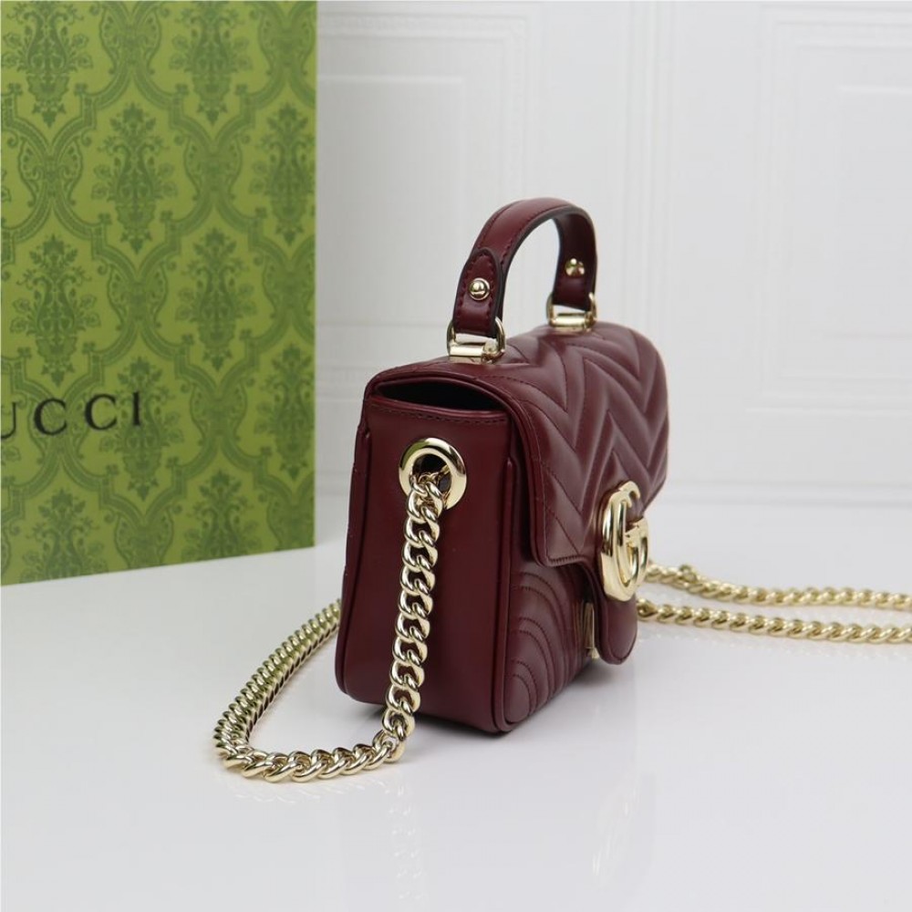 GUCCI Marmont Red Exquisite Hardware Shoulder Strap Mini Bag GUCCI Marmont Red Exquisite Hardware Shoulder Strap Mini Bag