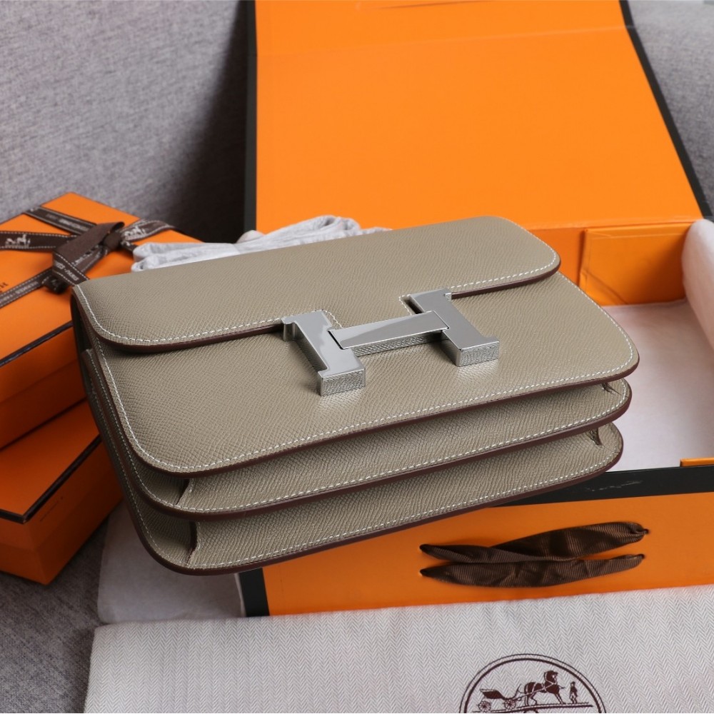 Hermès Constance 19 series exquisite hardware ceramic gray leather bag Hermès Constance 19 series exquisite hardware ceramic gray leather bag