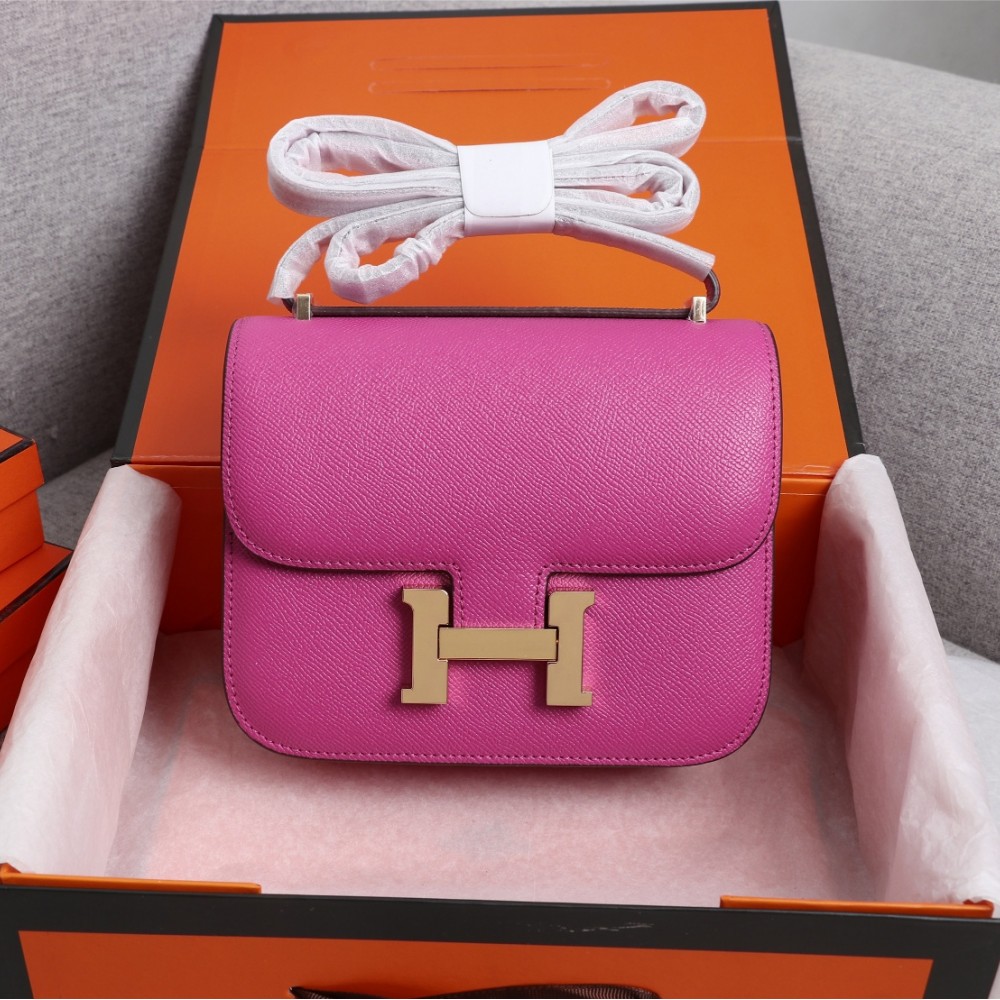 Hermès Constance 19 series exquisite hardware bright pink leather bag Hermès Constance 19 series exquisite hardware bright pink leather bag