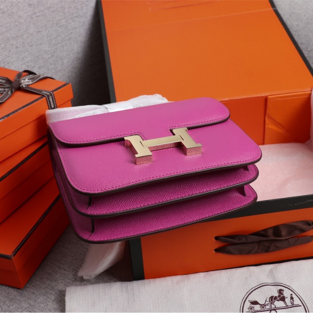 Hermès Constance 19 series exquisite hardware bright pink leather bag Hermès Constance 19 series exquisite hardware bright pink leather bag