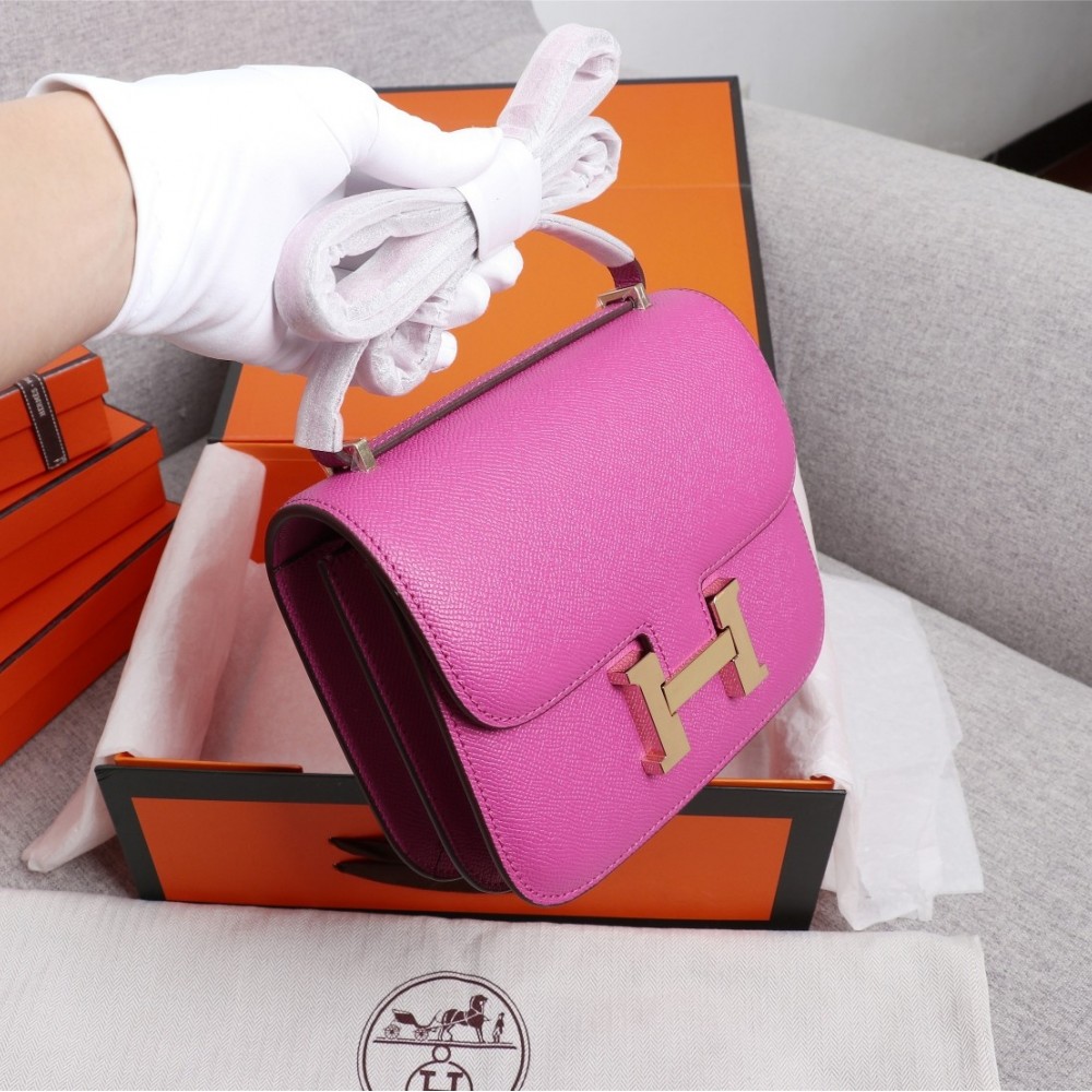Hermès Constance 19 series exquisite hardware bright pink leather bag Hermès Constance 19 series exquisite hardware bright pink leather bag