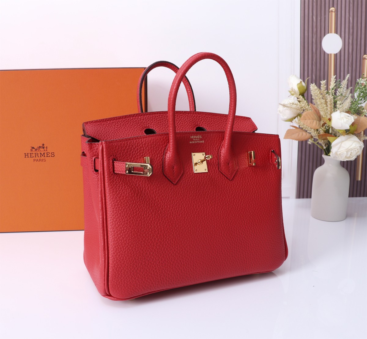 Hermes Birkin red exquisite hardware handbag Hermes Birkin red exquisite hardware handbag