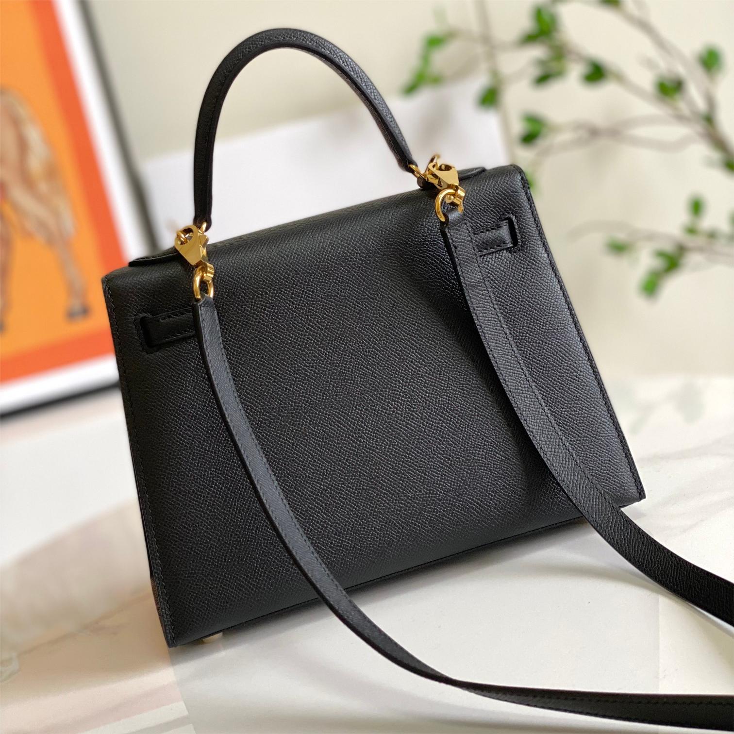 Hermès Kelly series pure black exquisite hardware genuine leather shoulder strap handbag