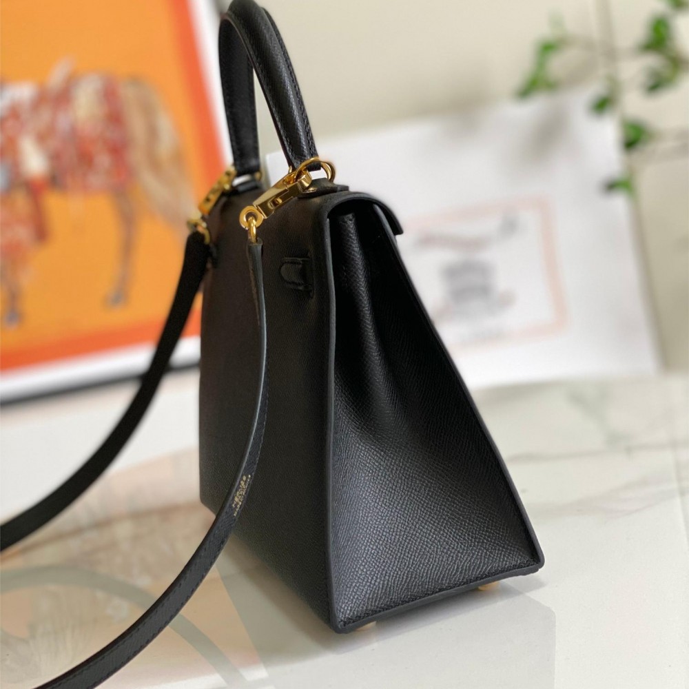 Hermès Kelly series pure black exquisite hardware genuine leather shoulder strap handbag Hermès Kelly series pure black exquisite hardware genuine leather shoulder strap handbag
